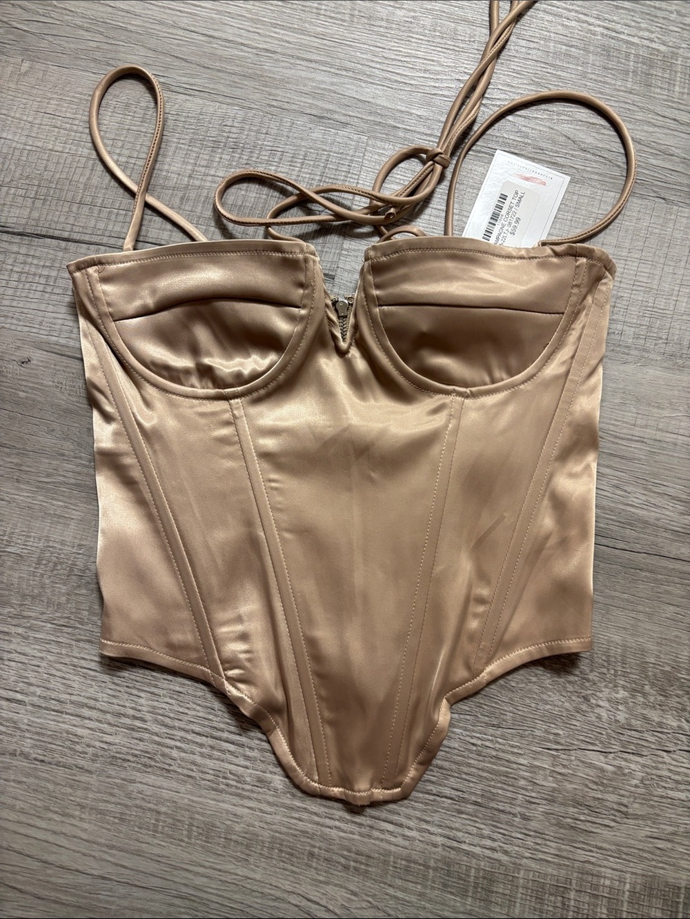 Blush Satin Corset Bodysuit in Nude